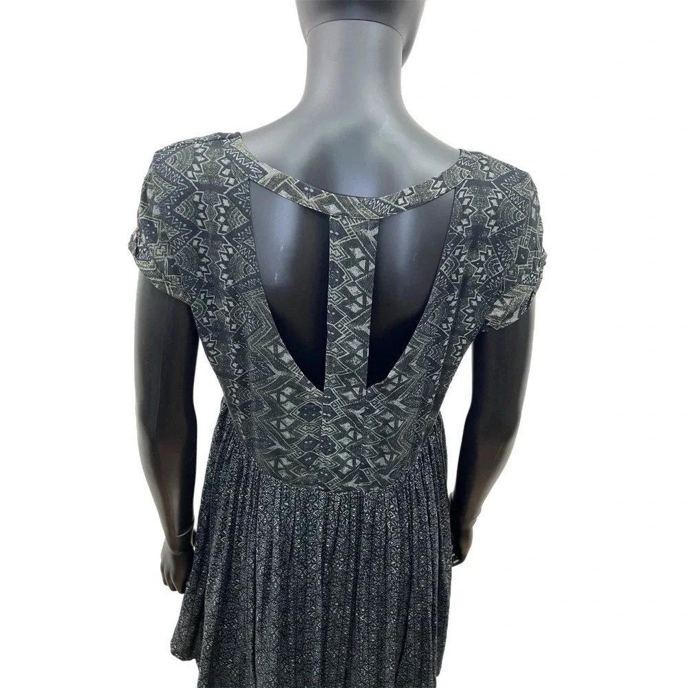 Free‎ People Black Geometric Boho Skater Dress – Size Small – 100% Rayon - Picture 5 of 9